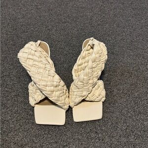 Cream Braided Sandals with Flat Sole
